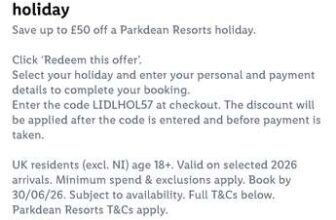 Up to £50 off a Parkdean Resorts holiday – Book By 30/6/26 – Lidl Plus customers