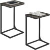 VASAGLE C-Shaped Side Table, Set of 2, Bedside Table, Sofa Side Table, with Metal Frame, Industrial, for Living Room, Bedroom, Grey Oak and Ink Black LET355B42