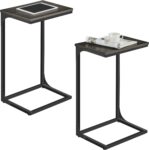 VASAGLE C-Shaped Side Table, Set of 2, Bedside Table, Sofa Side Table, with Metal Frame, Industrial, for Living Room, Bedroom, Grey Oak and Ink Black LET355B42