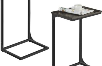 VASAGLE C-Shaped Side Table, Set of 2, Bedside Table, Sofa Side Table, with Metal Frame, Industrial, for Living Room, Bedroom, Grey Oak and Ink Black LET355B42