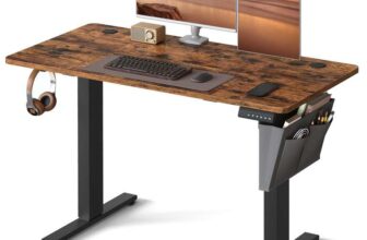 VASAGLE Electric Standing Desk, Height Adjustable Desk, 60 x 120 x (72-120) cm, 4 Memory Heights, Storage Pocket – w/Voucher