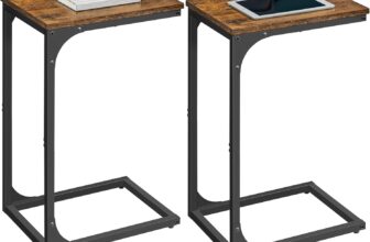 VASAGLE Set of 2 C-Shaped Side Table, Bedside Table, Sofa Side Table, Coffee Table, with Metal Frame, Industrial, for Living Room, Bedroom, Rustic Brown and Black LET354B01