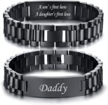 VNOX Bracelet for Men Daddy Husband Boyfriend – Custom Stainless Steel Link Bracelets, Engraved Gifts, Personalised Black DAD Link Chain Gift For Birthday Anniversary Fathers Day