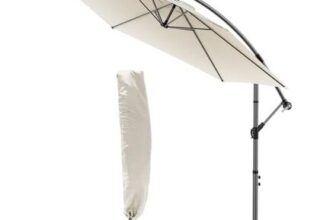 VOUNOT 3m Cantilever Garden Parasol with Crank and Tilt, Beige