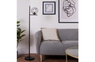 ValueLights Clarke Matt Black Metal Floor Lamp with Glass Globe Shade