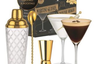 Vemacity Glass Cocktail Making Kit 2 Ribbed Martini Glasses