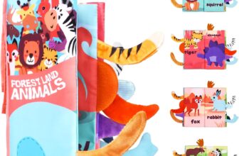 Vicloon Baby Soft Books, Baby Bath Cloth Book, Quiet Books for 0-3 Year Old Toddlers Kids, First Year 3D Animals Tails Crinkle Sensory Touch and Feel Book
