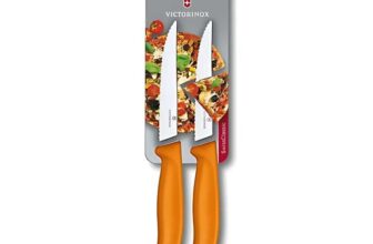 Victorinox Swiss Classic, Steak and Pizza Knife, Extra Sharp Blade, Wavy Edge, 12 cm, Stainless Steel, Orange