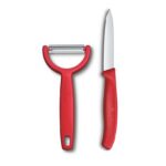 Victorinox Swiss Classic paring Knife and Peeler, 2-piece, Extra Sharp Blade, for Fruit and Vegetables, Stainless Steel, Red