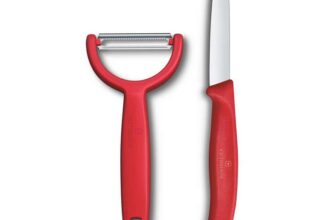 Victorinox Swiss Classic paring Knife and Peeler, 2-piece, Extra Sharp Blade, for Fruit and Vegetables, Stainless Steel, Red
