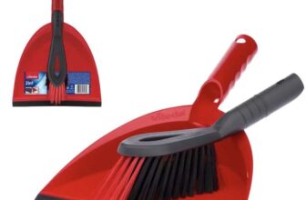 Vileda 2in1 Dust Pan & Brush Set with Rubber Blade, Durable Bristles, Ergonomic Handle & Clip for Easy Storage – free click and collect