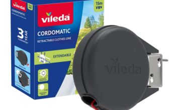 Vileda Single Cordomatic Retractable Washing Line, 15m, Holds up to 15kg Extendable Clothes Line with Auto Retraction, UVProtected case