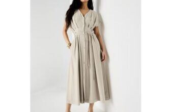 Vous Taupe Pleated Midi Dress 18