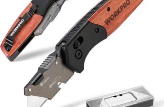 WORKPRO Folding Utility Knife with Wooden Handle, Slide-Lock Box Cutter with Quick-Change Blade and Belt Clip