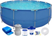 Walden Sports Round Above Ground Swimming Pool Set – Rust-Resistant Steel Frame Outdoor Garden Pool for Summer Fun – With Filter Pump, Chemical Dispenser, Cover & Repair Kit – 300x76cm