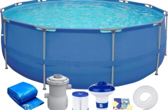 Walden Sports Round Above Ground Swimming Pool Set – Rust-Resistant Steel Frame Outdoor Garden Pool for Summer Fun – With Filter Pump, Chemical Dispenser, Cover & Repair Kit – 300x76cm