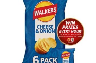 Walkers Cheese & Onion Multipack Crisps 6 Pack X 25g