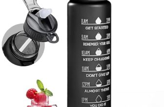 Water Bottle 1000ml Sports Water Bottle with Motivational Time Marker & Straw, Dishwasher Safe Leak-proof Drink Bottle BPA Free Non-Toxic Tritan Material 1 Click Open for Running Gym