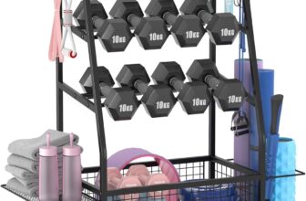 Weight Rack for Dumbbells – Widened Home Gym Storage Rack – Dumbbell Rack with 4 Flexible Wheels and Unique Storage on Both Sides