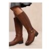 Wheres That from Micah Brown Buckle Detail Knee High Boots