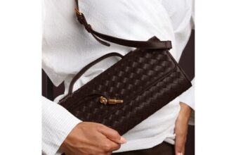 Wheres That from Petal Dark Brown Woven Clutch Bag
