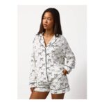 White Bow Print Modal Traditional Shortie Pyjama