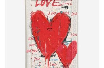White & Red Heart Theme Wall Art 47x31cm