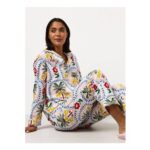 White Tropical Print Cotton Jersey Traditional Pyjamas