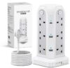 Wolf Power Tower, 18-IN-1 Surge Protected Lead with 2M Extension Cable, 12 Plug Sockets, 2 USB-C & 4 USB-A Ports, 4 Switches
