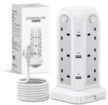 Wolf Power Tower, 18-IN-1 Surge Protected Lead with 2M Extension Cable, 12 Plug Sockets, 2 USB-C & 4 USB-A Ports, 4 Switches