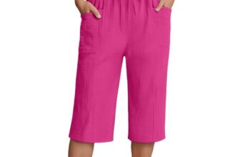 Womens Capri Pants 3/4 Length Linen Blend Wide Leg Boho