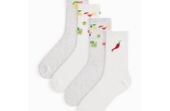 Womens Cocktail Print Ribbed Sport Ankle Socks 4 Pack 4-8