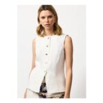 Womens Ecru Button up Co-Ord Waistcoat