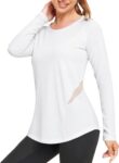 Womens Gym Top with Mesh Lines Crewneck Running Tshirt Breathable UPF 50 Activewear for Exercise Yoga Soft Sports Tops S-3XL