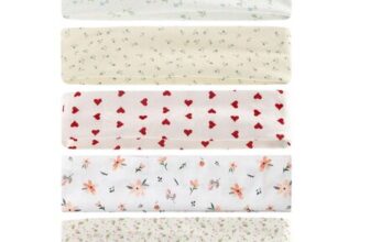 Womens Headbands 5-Pack, Wide Floral Print, Soft Elastic