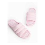 Womens Pink Gingham Open Toe Mule Slippers