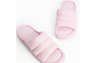 Womens Pink Gingham Open Toe Mule Slippers