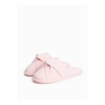 Womens Pink Textured Knot Detail Cupsole Mule Slippers