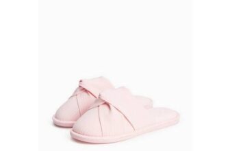 Womens Pink Textured Knot Detail Cupsole Mule Slippers