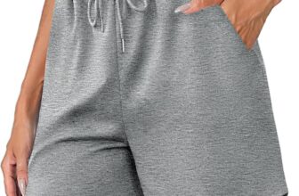 Womens Running Shorts High Waist Casual Lounge Bottoms Ladies Gym Athletic Sweat Shorts for Workout Jogging Hiking Cycling Sports Activewear with Pockets