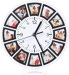 Wooden Wall Clock – Personalized with 12 Photos – Quiet, no Ticking – 25 cm Ø – Design for Living Room, Bedroom & Kitchen – Gift for Mom, Dad, Friends & Family