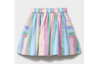 Woven Pull-on Cotton Skirt in Rainbow Stripe