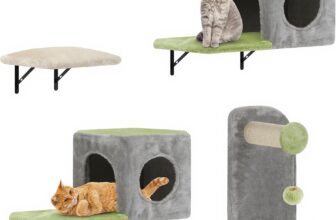 YITAHOME Cat Climbing Wall Set, 5 Pcs Cats Wall Shelves Made of Flannel, Sturdy Cat Wall Furniture with House, Bed, and Sisal Column for Cats Sleeping, Playing, and Lounging Lounging