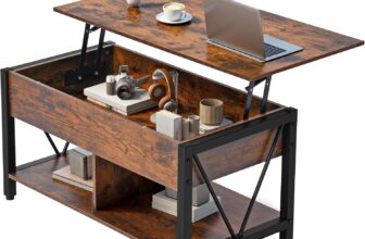 YITAHOME Lift Top Coffee Table, Easy-Lift, 2-Tier Storage, Adjustable Height with Hidden Storage Compartment and Shelf for Living Room, Office, Rustic Brown