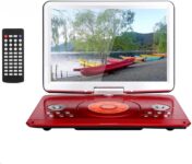 YOOHOO 16.9 Portable DVD Players with 14.1 Swivel Large LCD Screen Travel DVD Players for Kids Rechargeable Car Adapter Support USB SD Card, AV IN/OUT Remote Control, Red
