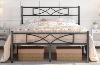 Yaheetech 5ft King Bed Frames Metal Slatted Bed Platform with Curved Design Headboard and Footboard, Under-bed Storage, No Box Spring Needed, 12 Built-in Steel Slats, Black