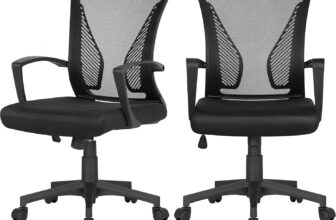 Yaheetech Set of 2 Ergonomic Mid Back Desk Chair Adjustable Swivel Office Chair Study Computer Task Chair with Comfort Breathable Lumbar Support Updated Large Seat