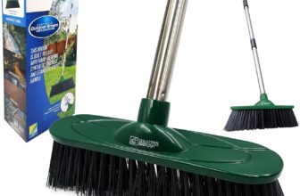 Yard Broom Outdoor Heavy Duty, 10 Garden Broom Synthetic Hard Bristle Brush Head with Strong Handle, Stiff Sweeping Brush Outdoor