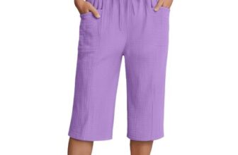 Yinguo Womens Capri Pants, plus Size, Elastic Waist, Yellow