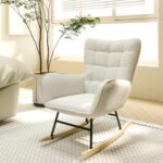 Youyijia Rocking Chairs for Adults, Teddy Fleece Nursery Rocking Chair Relaxing Recliner Chair with Solid Wood Legs High Back Lounge Chairs for Balcony Living Room Bedroom (Sixteen Lattice)